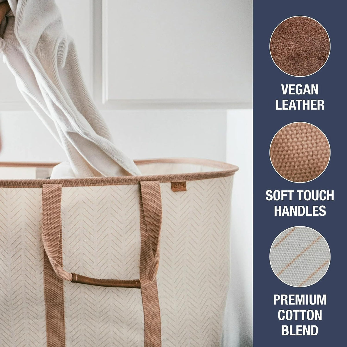 CleverMade Collapsible Laundry Baskets, 64L LUXE Caddy 2 Pack, Cream