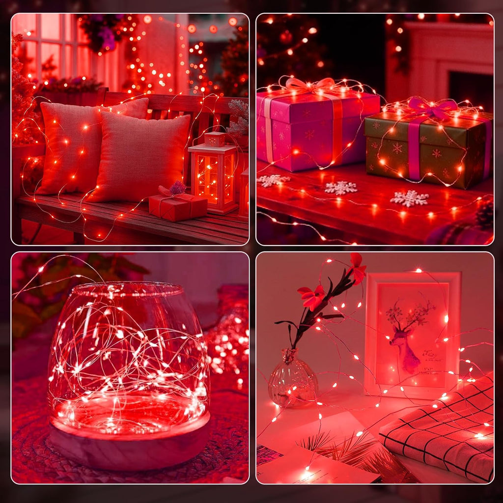 AIKEI 6 Pack Fairy Lights with Timer Battery, 8 Modes with Remote,Red
