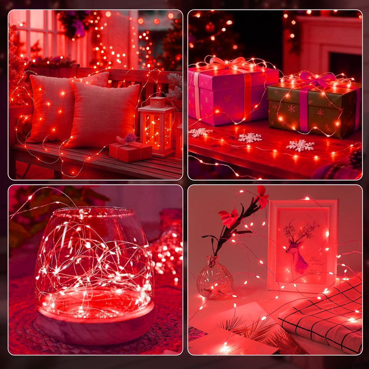 AIKEI 6 Pack Fairy Lights with Timer Battery, 8 Modes with Remote,Red