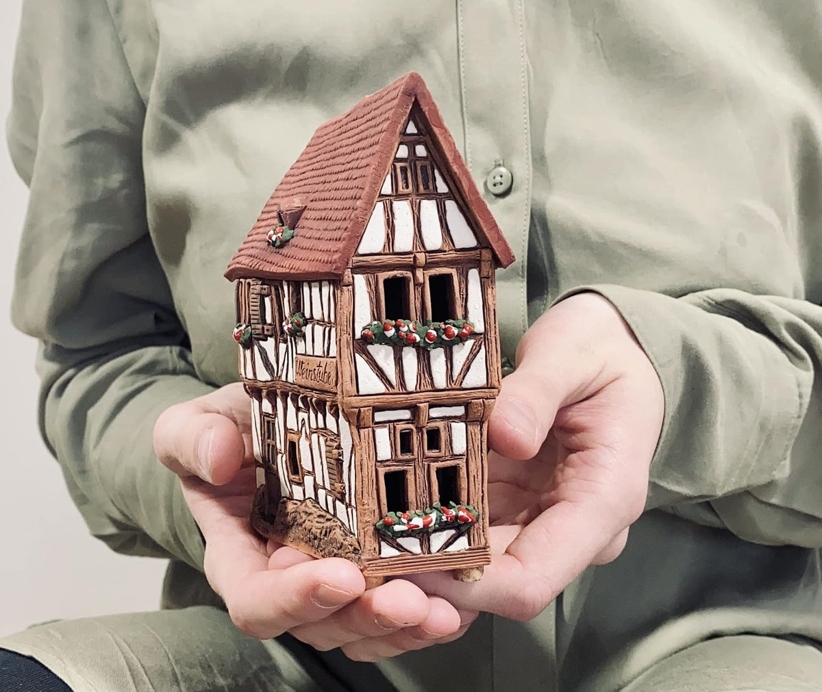 Ceramic Houses and Villages Collection - Handmade House Miniature of Historic Winery in Bernkastel-Kues, Germany - Candle, Cone Incense Holder R255