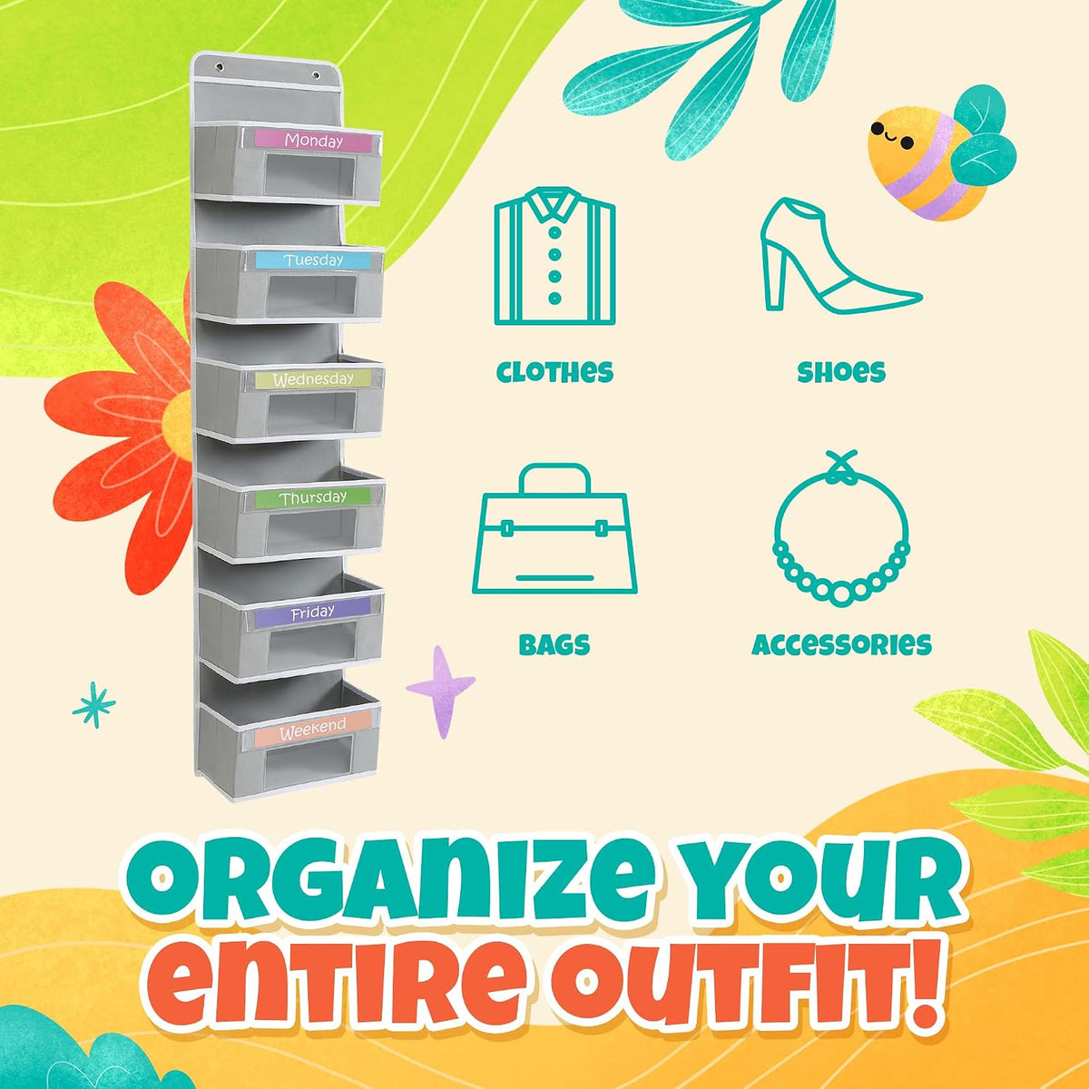Weekly Clothes Organizer for Kids, Hanging Closet Daily Outfit Storage