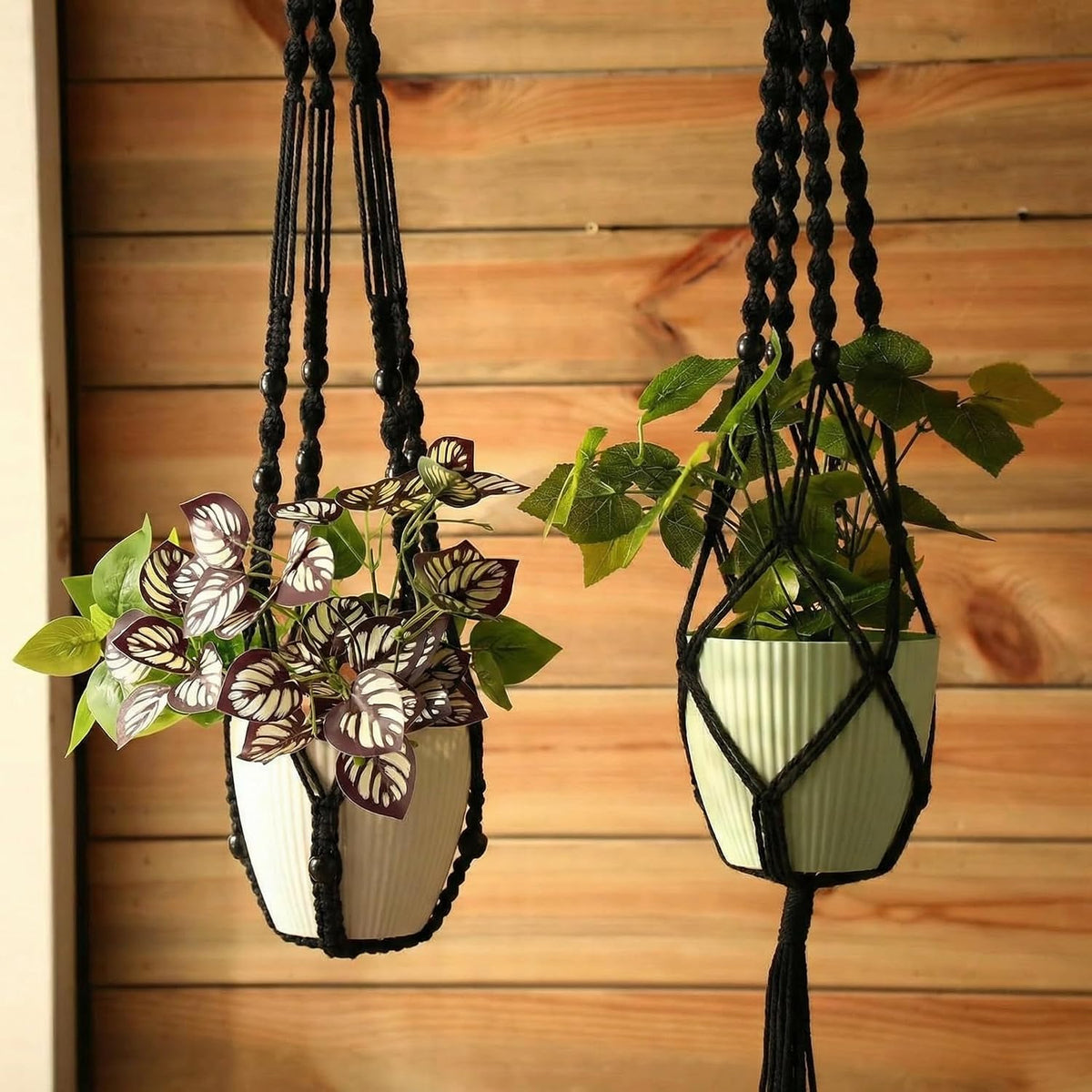 SATINIOR 12 Pcs Macrame Plant Hangers Handmade Boho Hanging Planters 12 Different Tiered Designs with 12 Hooks for Flower Pots Indoor Outdoor Decorative Wall Hanging Baskets for Home (Gothic,Black)