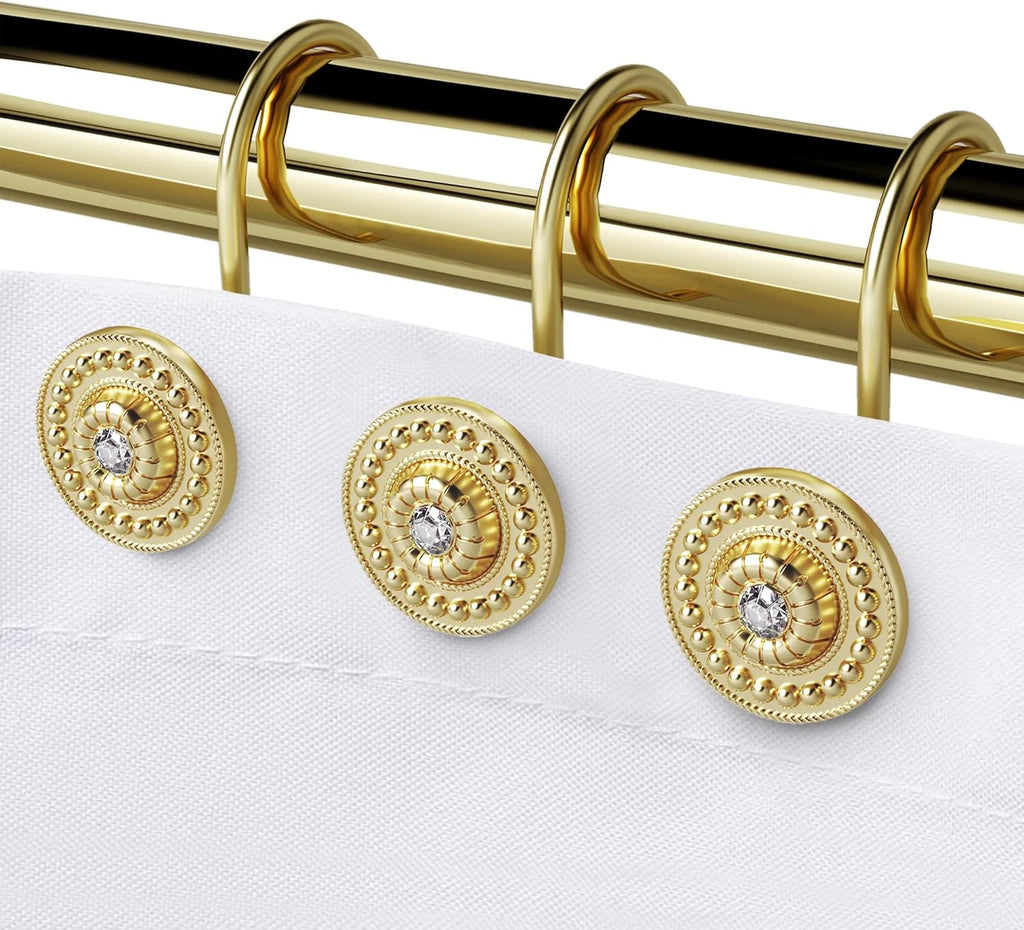 Gold Rhinestone Shower Curtain Hooks, 12 Pack Rustproof Metal Rings