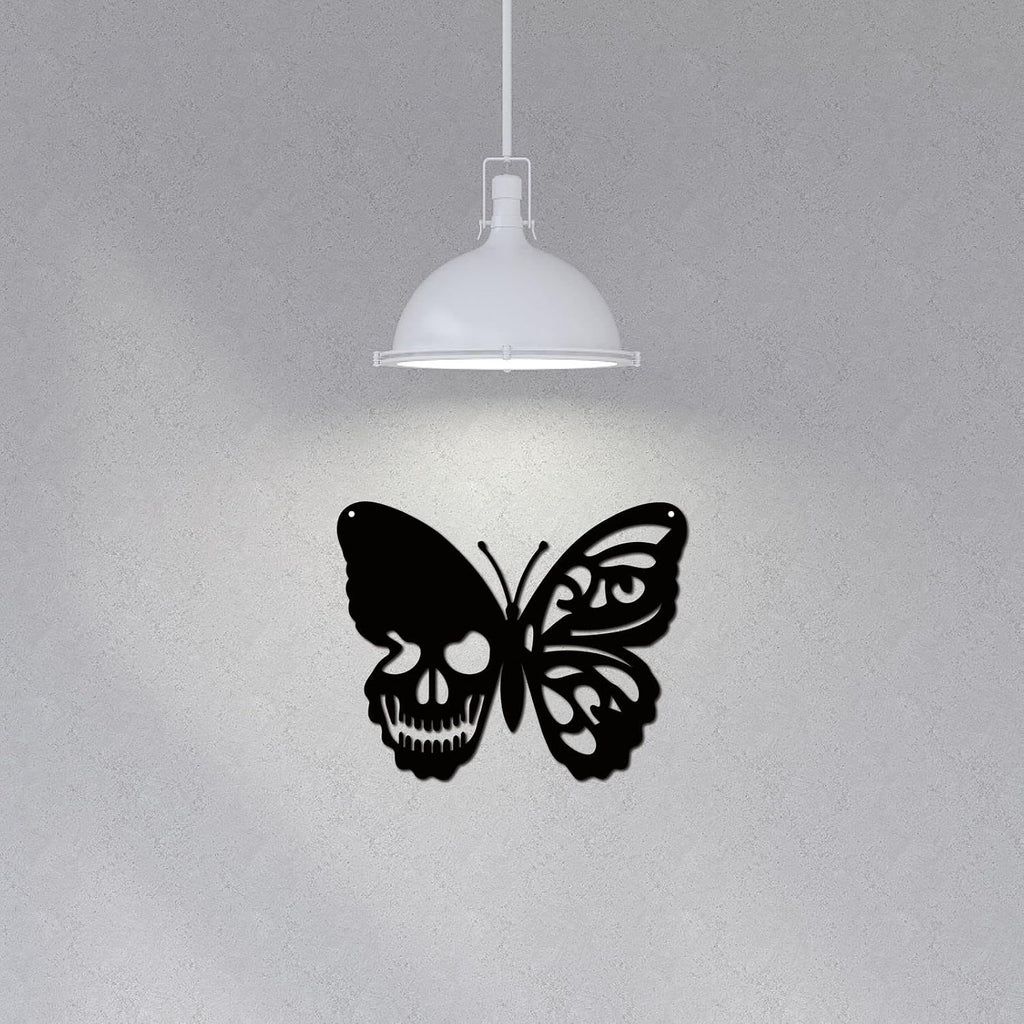 CREATCABIN Skull Butterfly Metal Wall Art Decor Wall Hanging Plaques Ornament Iron Wall Art Sculpture Sign for Indoor Outdoor Home Livingroom Kitchen Garden Office Decoration Gift Black 9.4 x 11.8inch