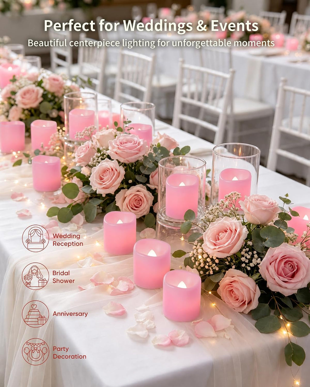 Homemory 24 Pack Pink Flameless Flickering LED Votive Tealights Candles