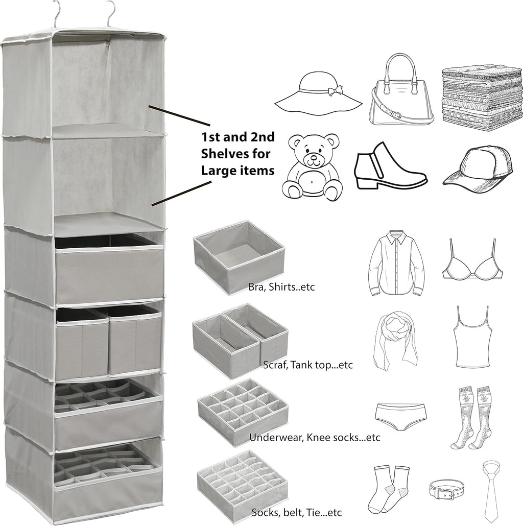 Simple Houseware 6 Shelf Hanging Closet Organizer with 5 Drawers Storage