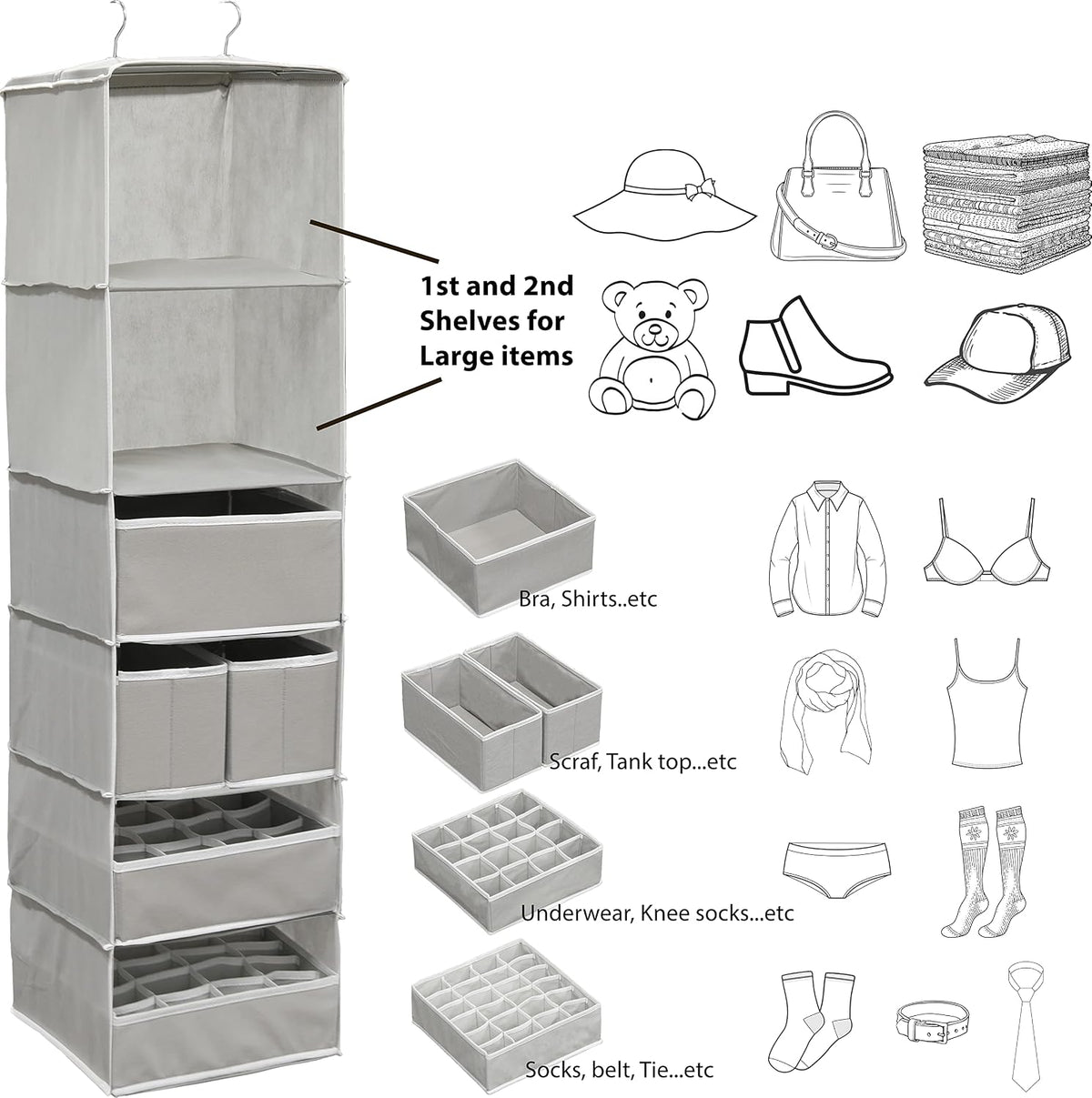 Simple Houseware 6 Shelf Hanging Closet Organizer with 5 Drawers Storage