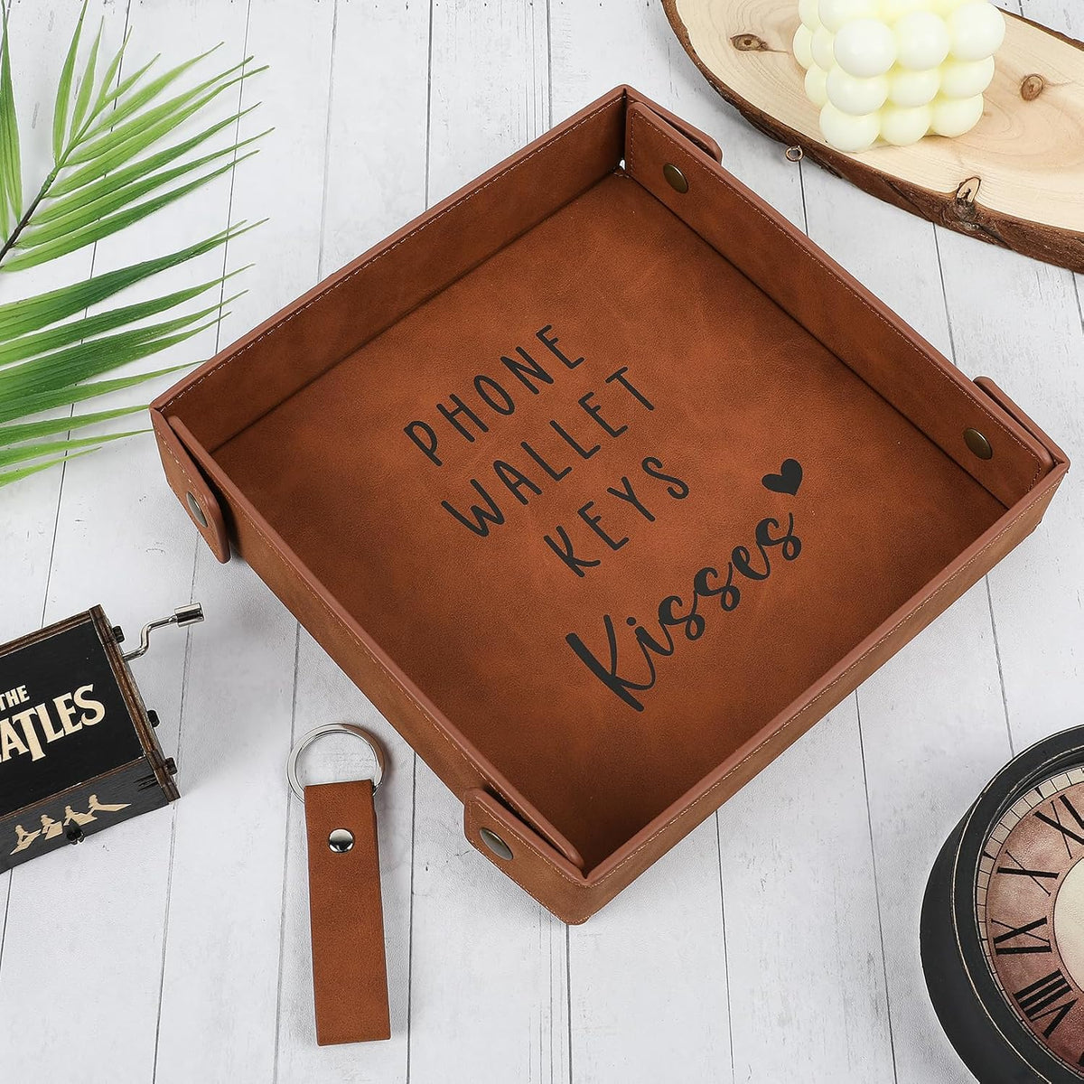 Gifts for Boyfriend, Husband, Romantic Gifts for Him, Mens Birthday Gifts Idea - Premium PU Leather Valet Tray - Best Mens Gifts for Birthday Anniversary Christmas Valentines