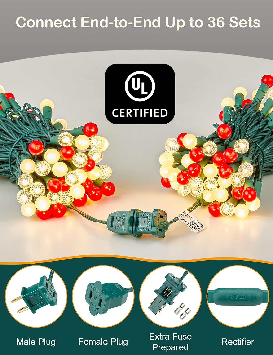 BOHON Christmas Lights 24FT 70 LED G15 Multi Color Globe String Lights