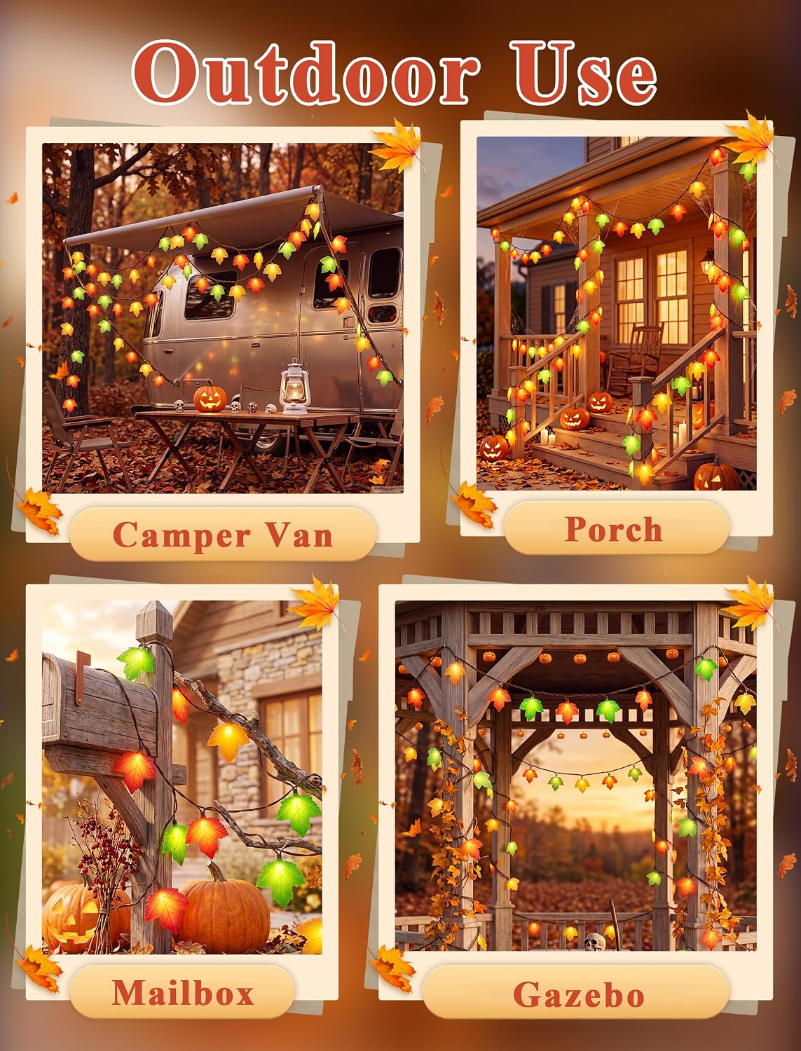 Fall Decor String Lights, 12FT 20 LED Thanksgiving Leaf Lights Plug in