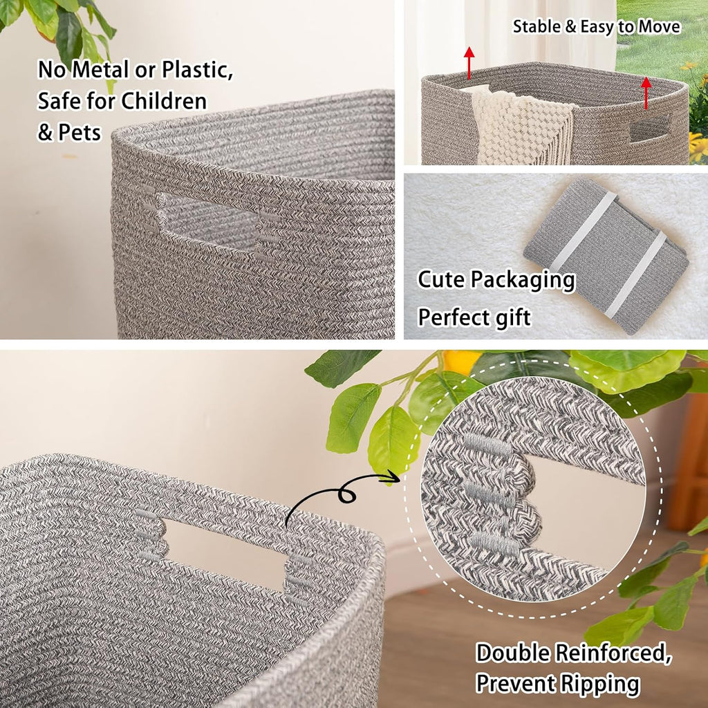 OIAHOMY Laundry Hamper Laundry Basket Rectangle Cotton Storage Basket Grey