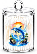 Dolphin Cotton Swab Holder with Lid Clear Acrylic Ocean Apothecary Jar