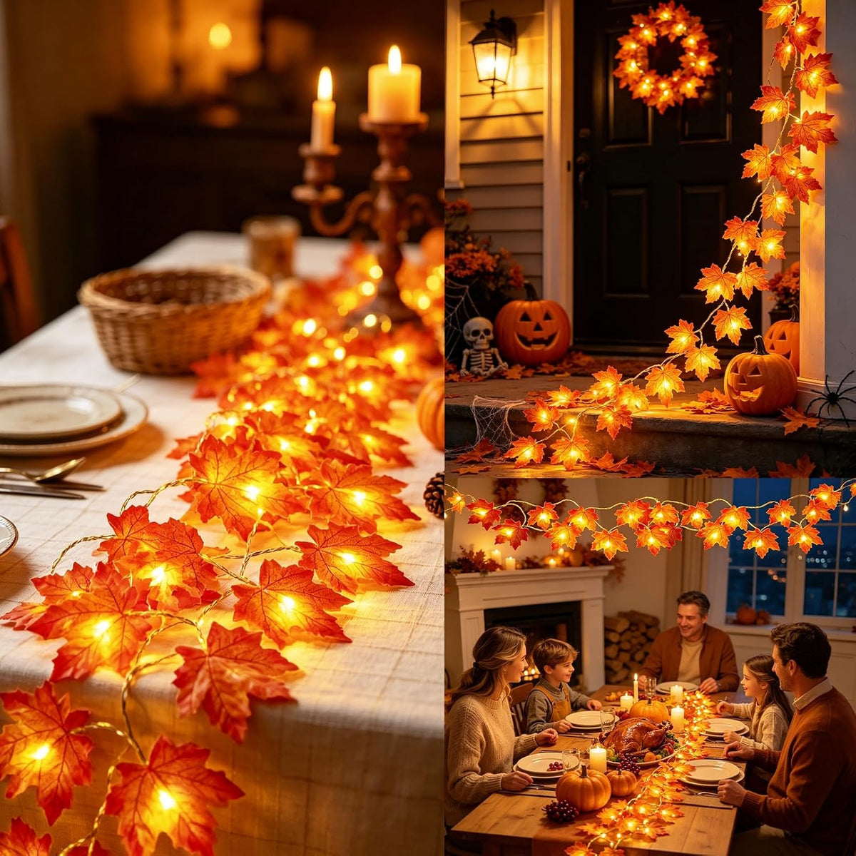 Timer&3 Pack Thanksgiving Decorations 30Ft Fall Garland with Lights 60LED