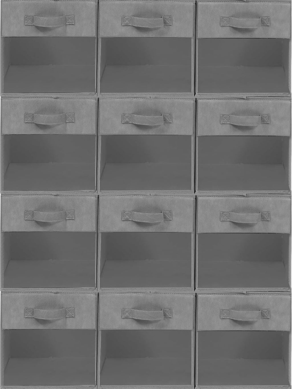 Storage Bins with Clear Window, 11x11 Storage Cubes, Collapsible Cube Storage Box, Fabric Closet Organizers with Handles for Home, Office, Shelf, Closets, Living Room, Grey, 12 Pack