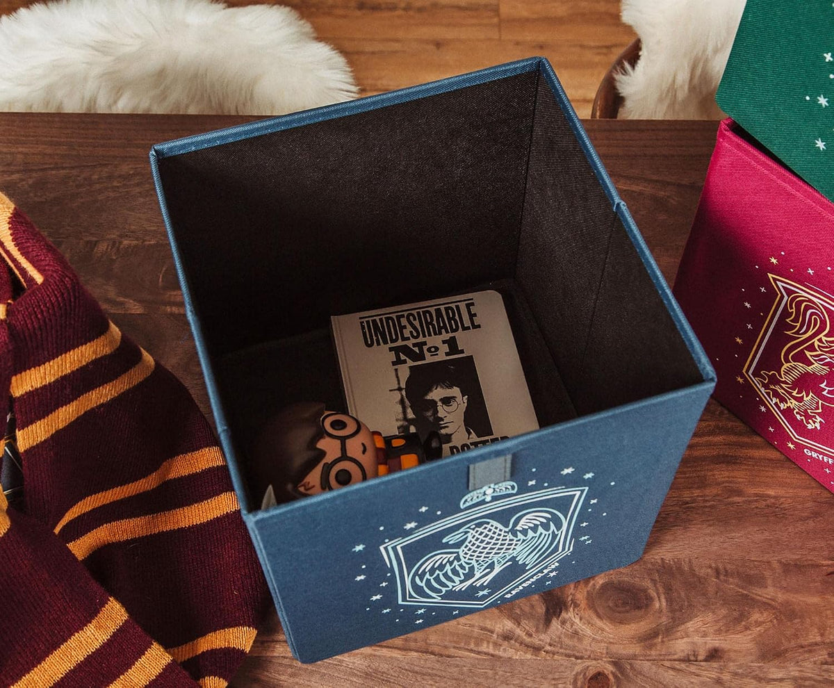 Ukonic Harry Potter Hogwarts Houses 11-Inch Storage Bin Cube Organizers, Set of 4 | Fabric Basket Container, Cubby Cube Closet Organizer | Wizarding World Gifts And Collectibles