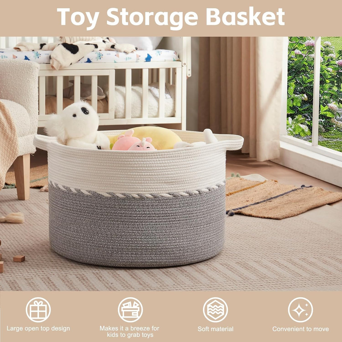 OIAHOMY 125L Extra Large Blanket Basket, Jumbo Cotton Laundry Basket Grey