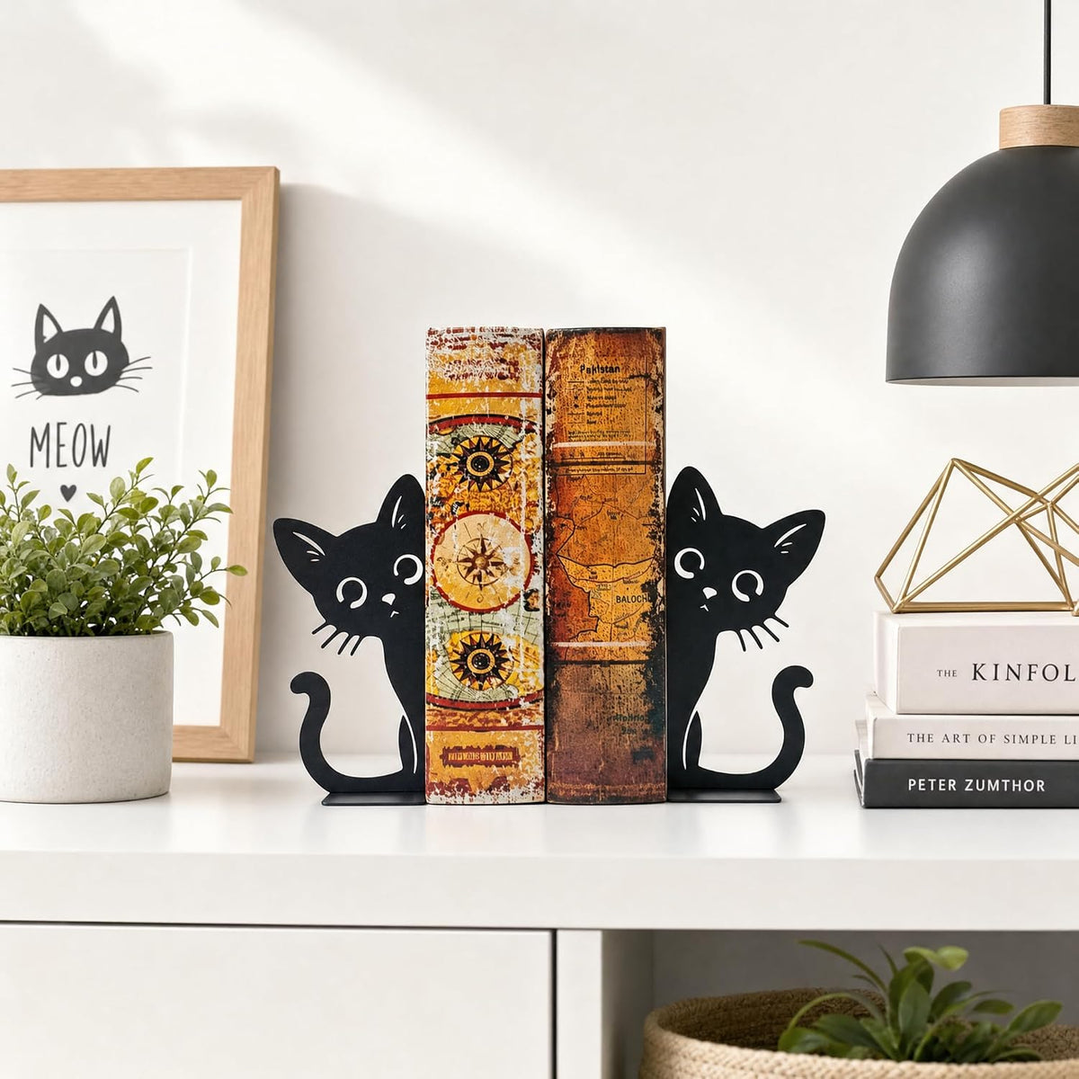 Cat Bookends, Metal Cat Design Book Holder Set of 2, Decorative Bookends for Bookshelf, Office Desk and Home Library