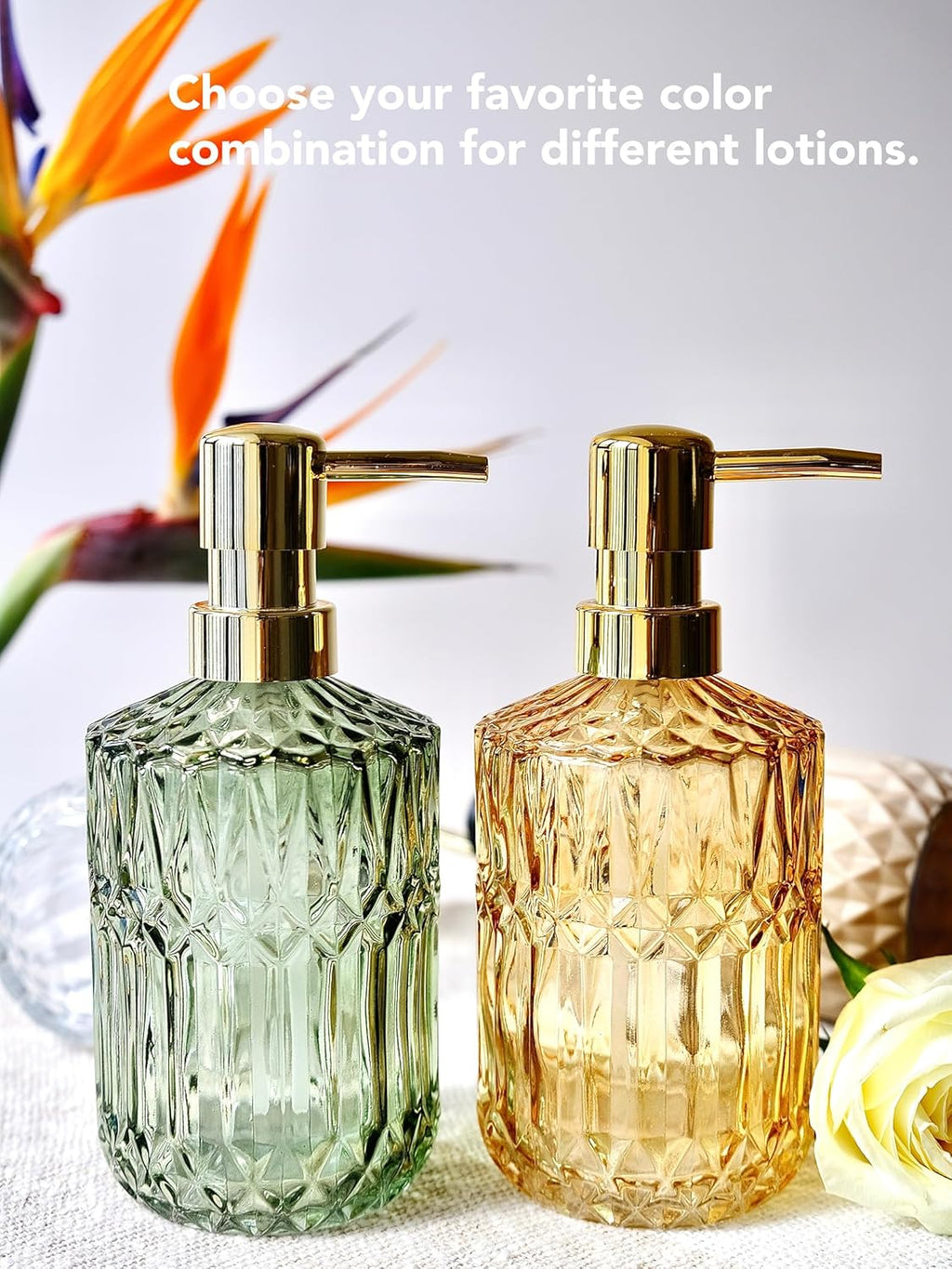 LaMarriti Clear Glass Soap Dispenser with Gold Rust Proof Pump, Refillable Thick Glass Kitchen Soap Dispenser, Lotion Dispenser Bathroom for Hands Soap, Dish Soap, Body Wash (Yellow Gold