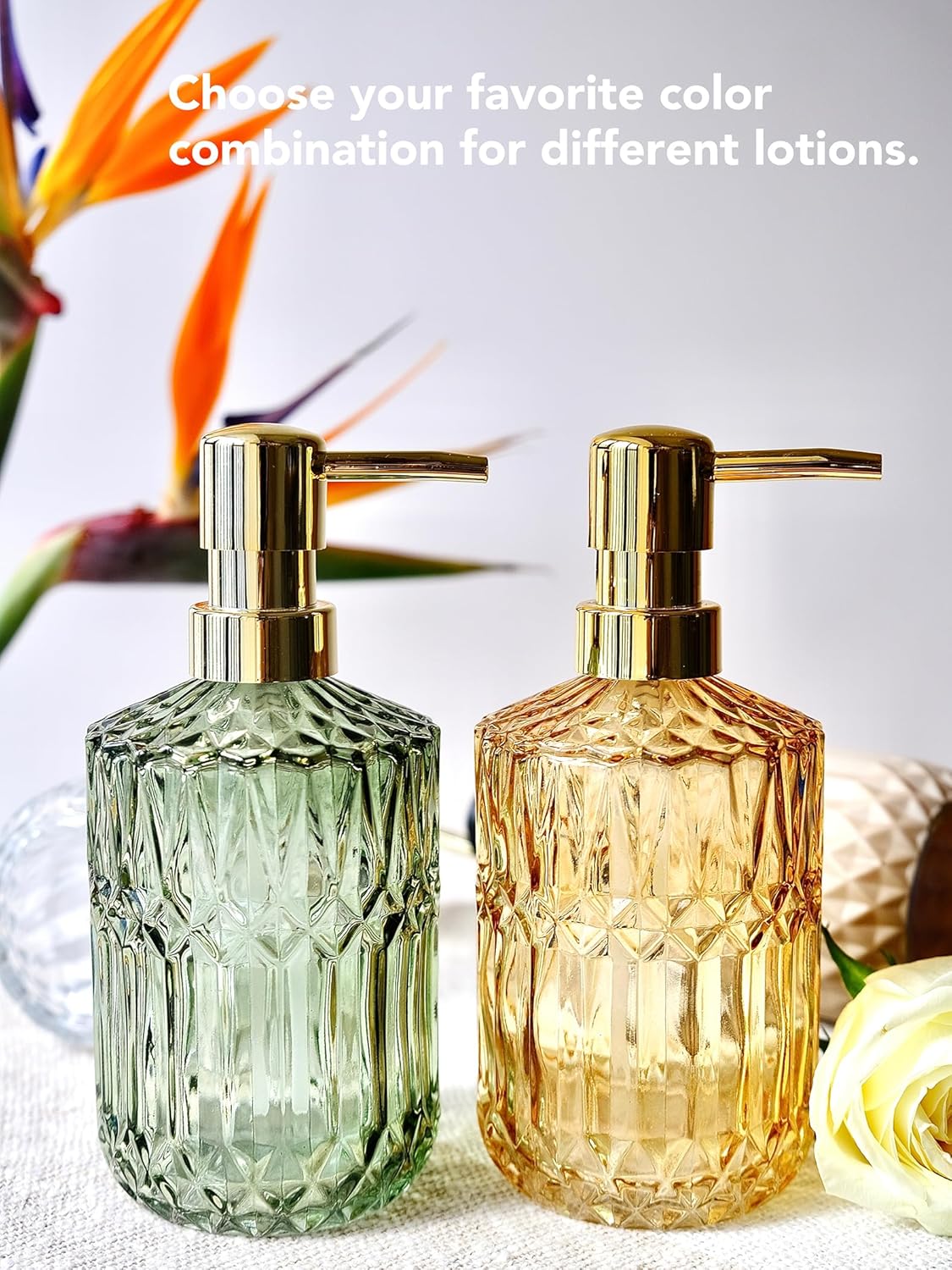 LaMarriti Clear Glass Soap Dispenser with Gold Rust Proof Pump, Refillable Thick Glass Kitchen Soap Dispenser, Lotion Dispenser Bathroom for Hands Soap, Dish Soap, Body Wash (Yellow Gold