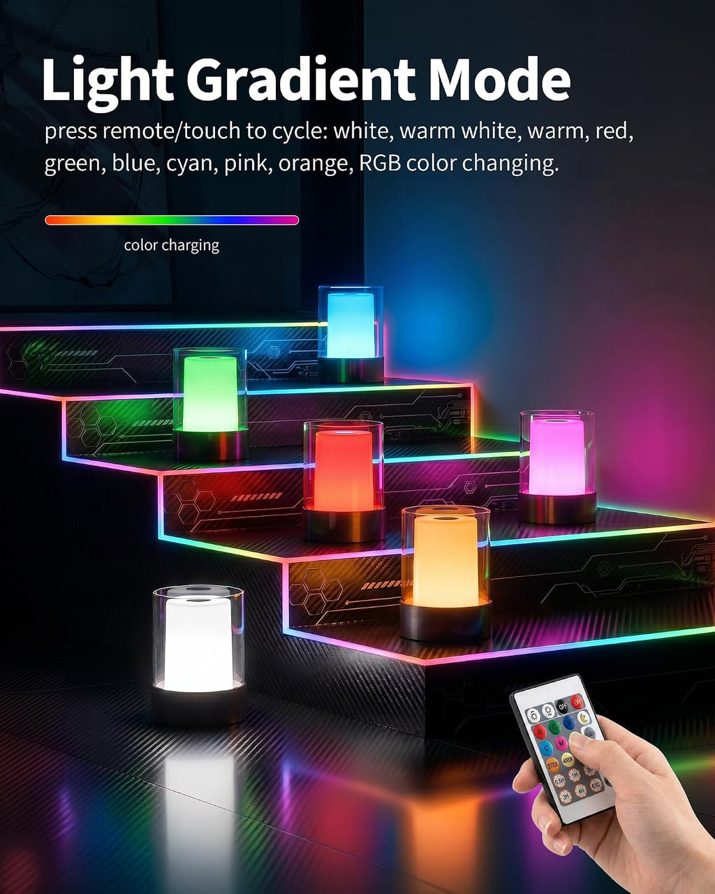 4" RGB Black Cordless Table Lamp 2, Small Outdoor Rechargeable Lamp