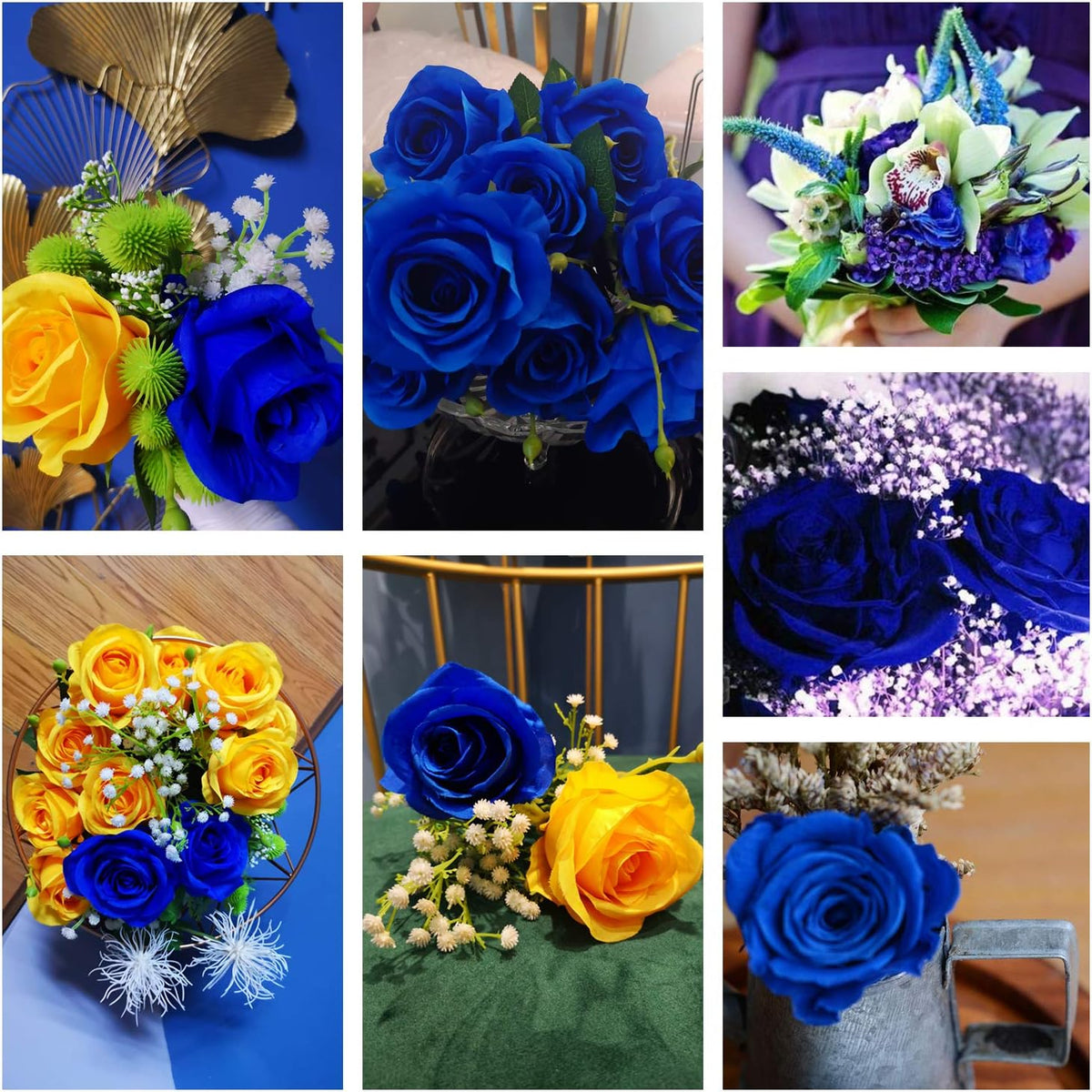 AnotherGifts 10pcs Artificial Silk Flowers Fake Rose Flower Long Stems Bouquet for Arrangement Wedding Centerpiece Party Home Kitchen Decor (Royal Blue)