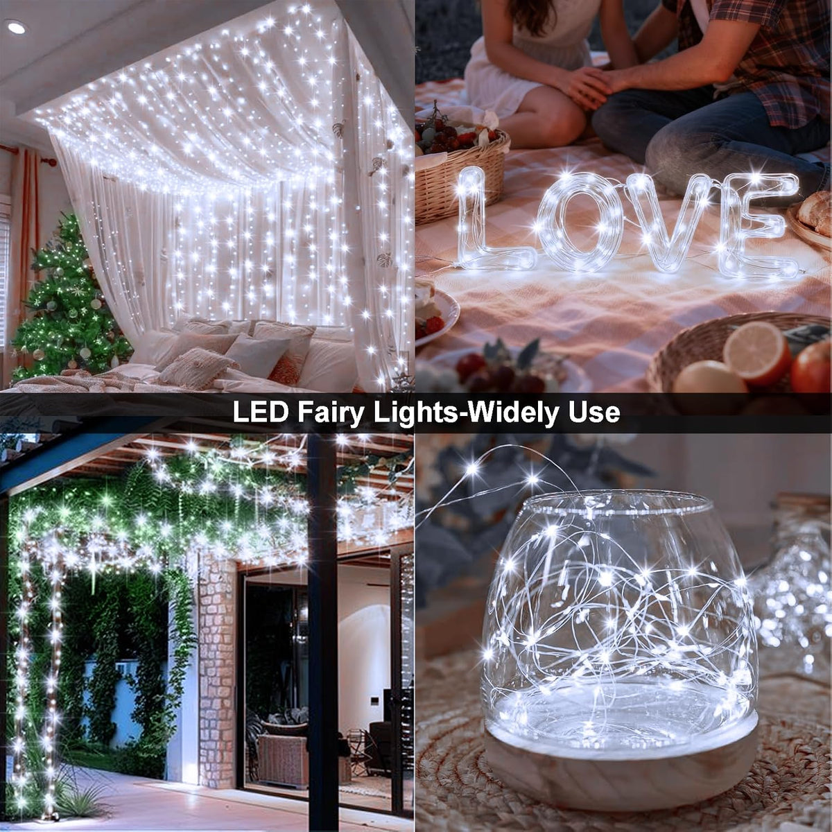 echosari 2 Pack Cool White Fairy String Lights Plug in Christmas Home Decor