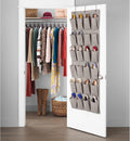 Whitmor 24 Pocket Over The Door Shoe Organizer, 64" x 22", Heavy-Duty Metal Hooks, Multipurpose Storage, Gray