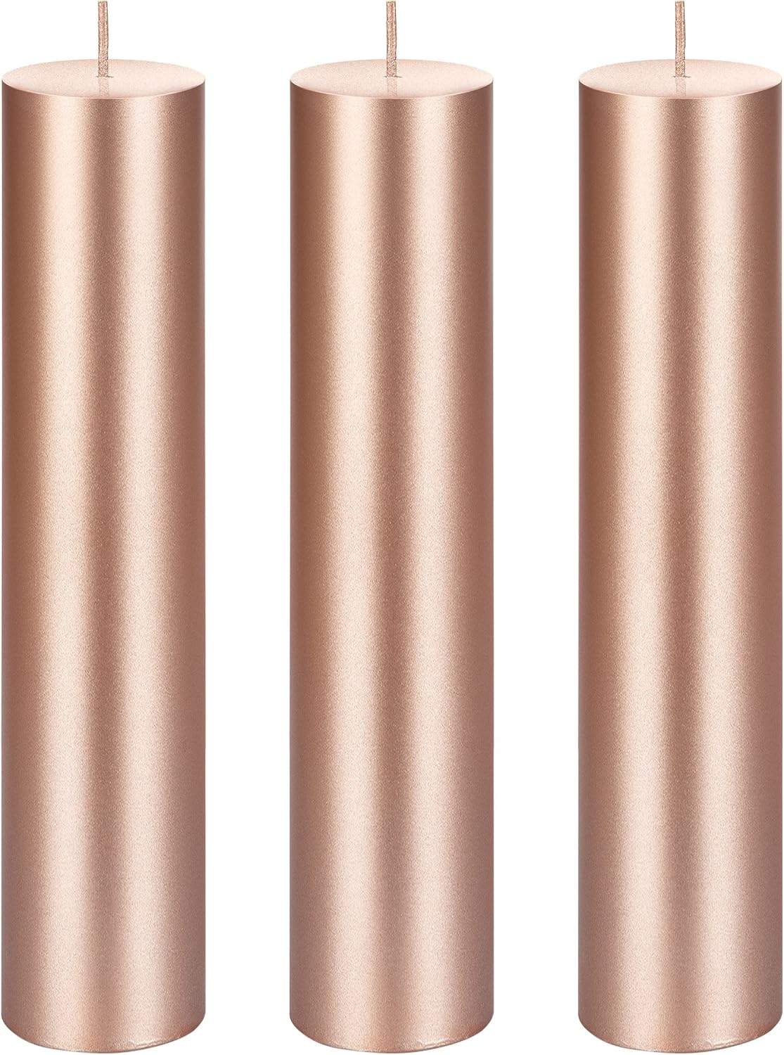 Mega Candles 3 pcs Unscented Solid Rose Gold Pillar Candles, Hand Poured Premium Wax Candle 2 Inch x 9 Inch, Home Décor, Spas, Weddings, Occasions, Party, Centerpieces, Holidays, Vigils, Prayers