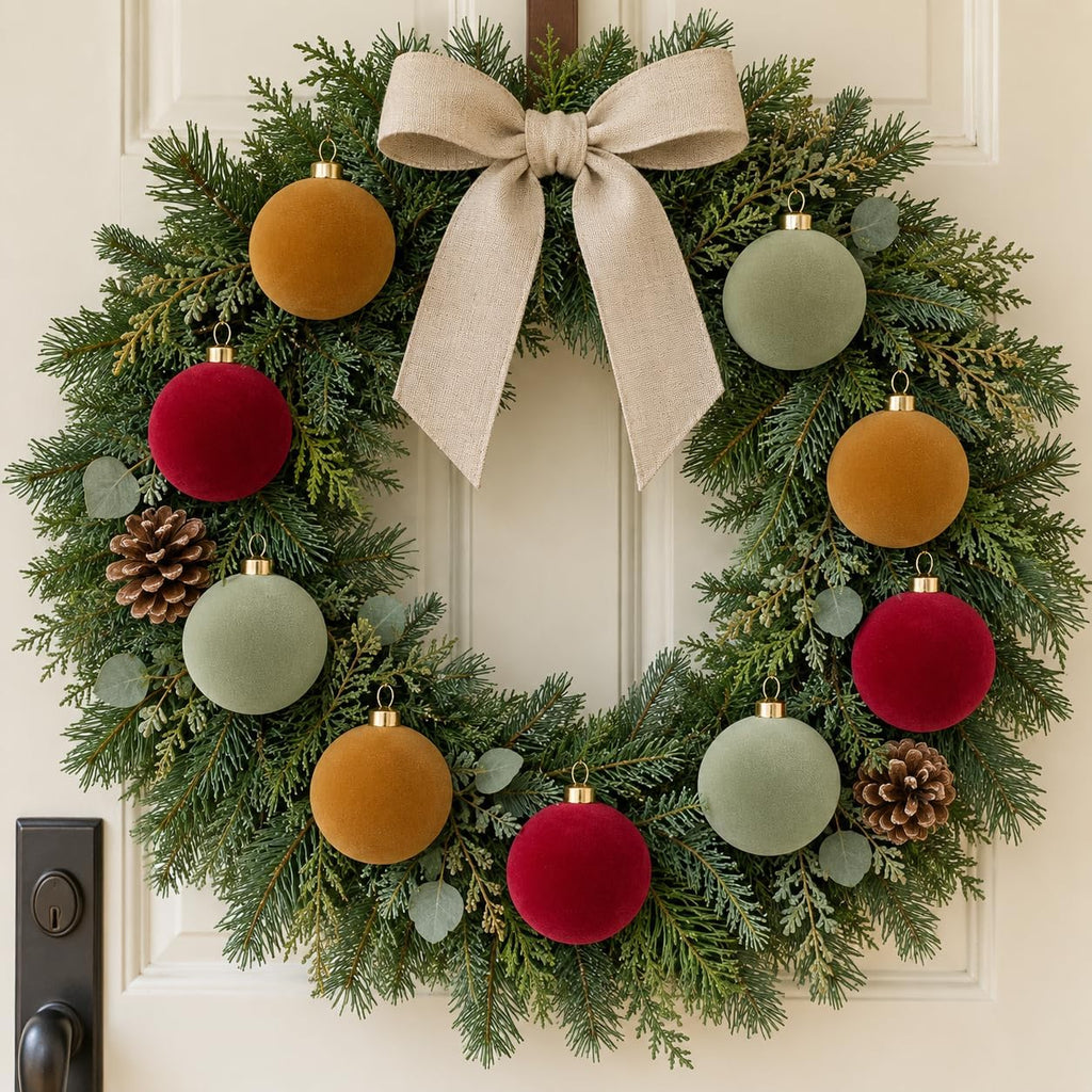 DN DECONATION 9Pcs Velvet Christmas Ball Set, Vintage Christmas Tree Decor