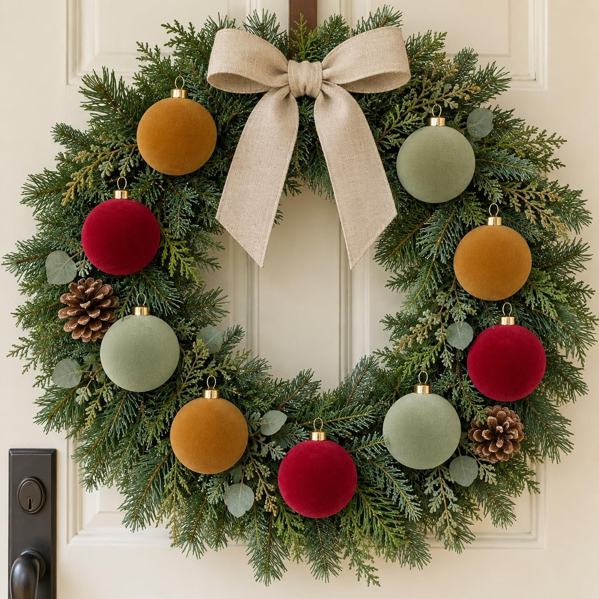 DN DECONATION 9Pcs Velvet Christmas Ball Set, Vintage Christmas Tree Decor