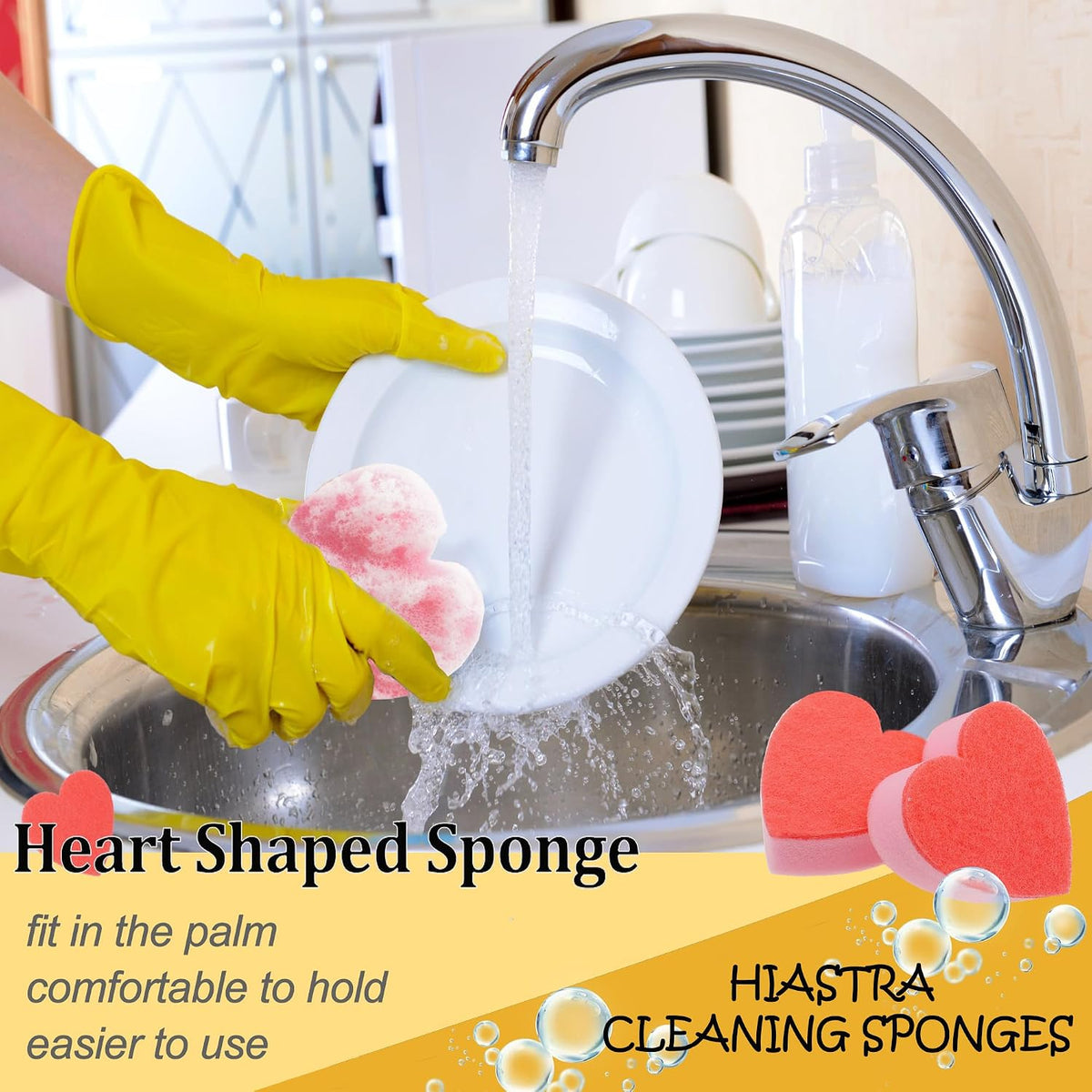 Heart Shaped Non-Scratch Scrub Sponge, Dual-Sided Cleaning Kitchen Sponge and Scrubber for Washing Dishes, Pots & Pans and Household Cleaning Supplies, 6 Scrubbing Sponges