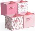 Marsui 4 Pcs Pink Flower Cube Storage Bins with Handle 11 Inch, Academic