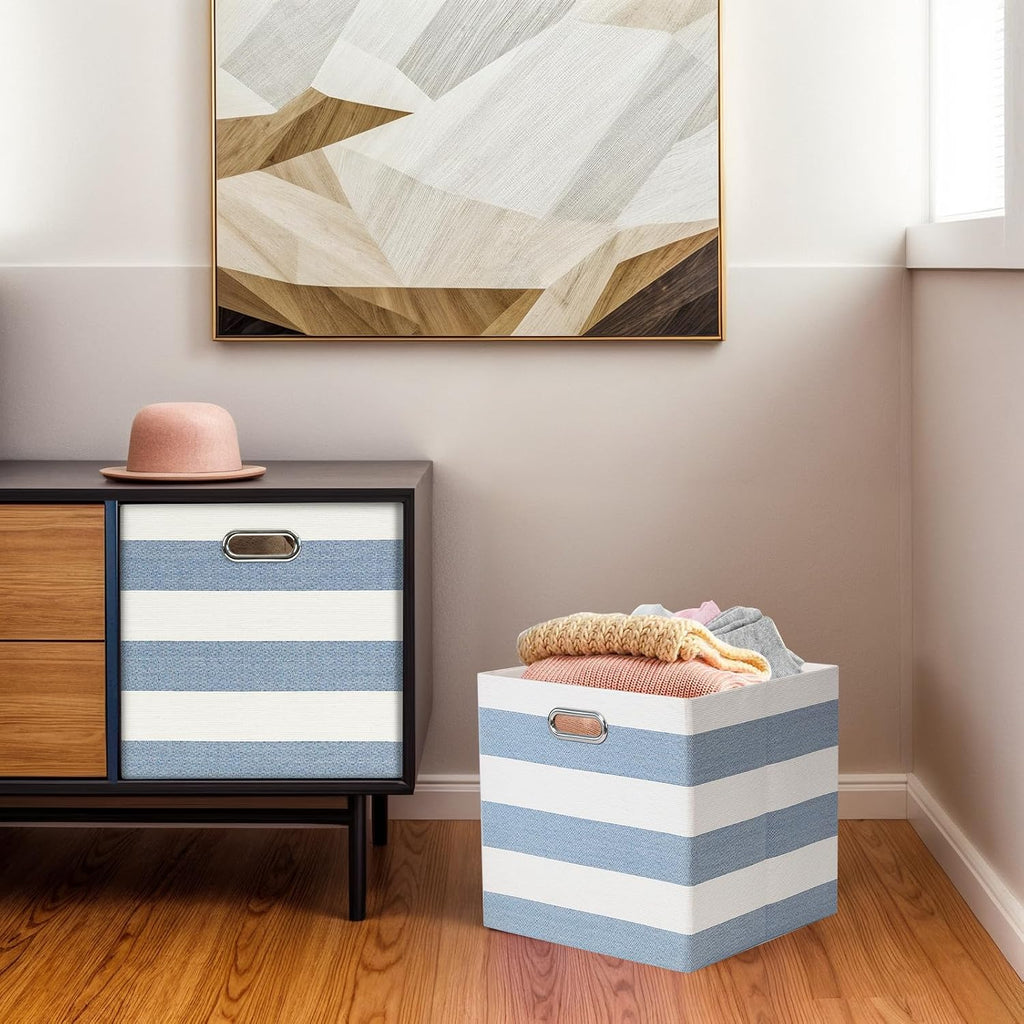 11 x 11 x 11 Inch Linen Stripe Storage Cubes for Home Organizing, Pack of 4