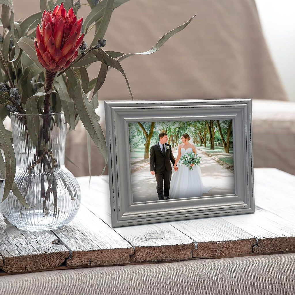 Distressed Shabby Chic 6"x8" Wooden Picture Frames 3pcs (Aqua Gray White)