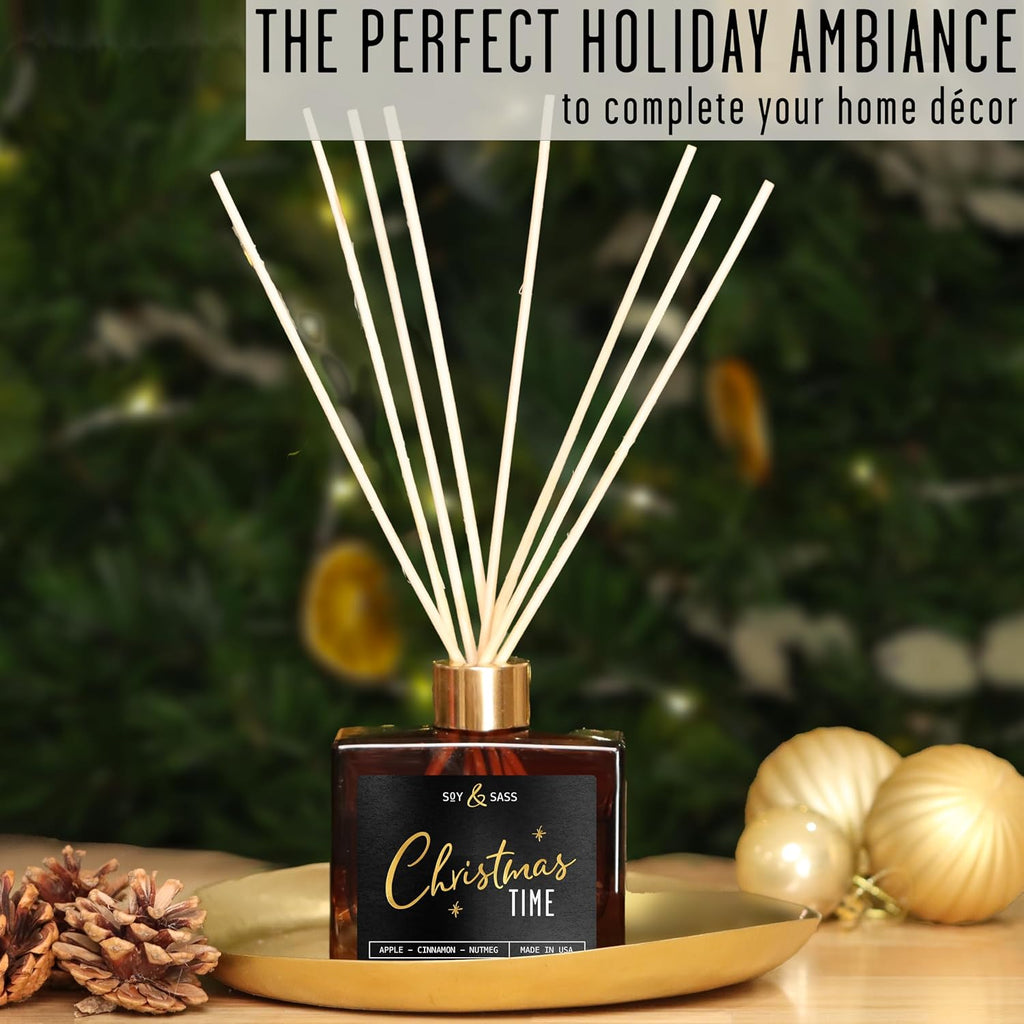 Christmas Diffuser, Christmas Reed Diffuser Decor - w/Apple, Cinnamon & Clove I Infused w/Essential Oils I 3.75 OZ Oil I Long-Lasting Scent Lasts 4-6 Month's I Made in The USA