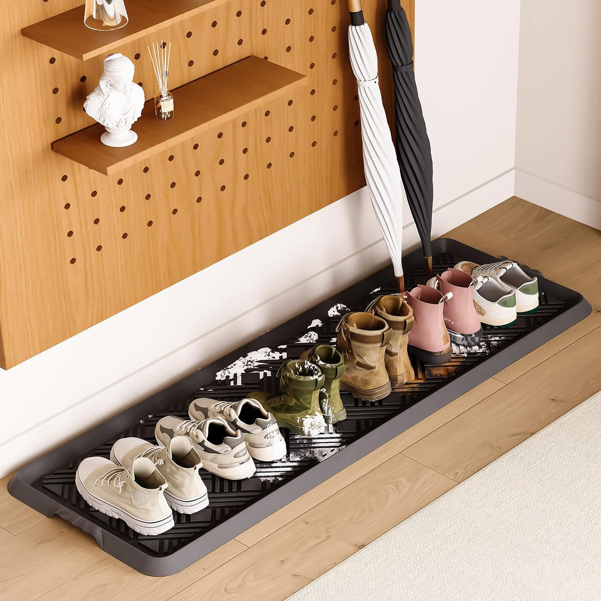Rubber Boot Tray, Shoe Trays for Entryway, Versatile Boot Mat Tray with Raised Edge, 47"x16" Rubber Mat for Shoe Organizer Indoor/Outdoor Use