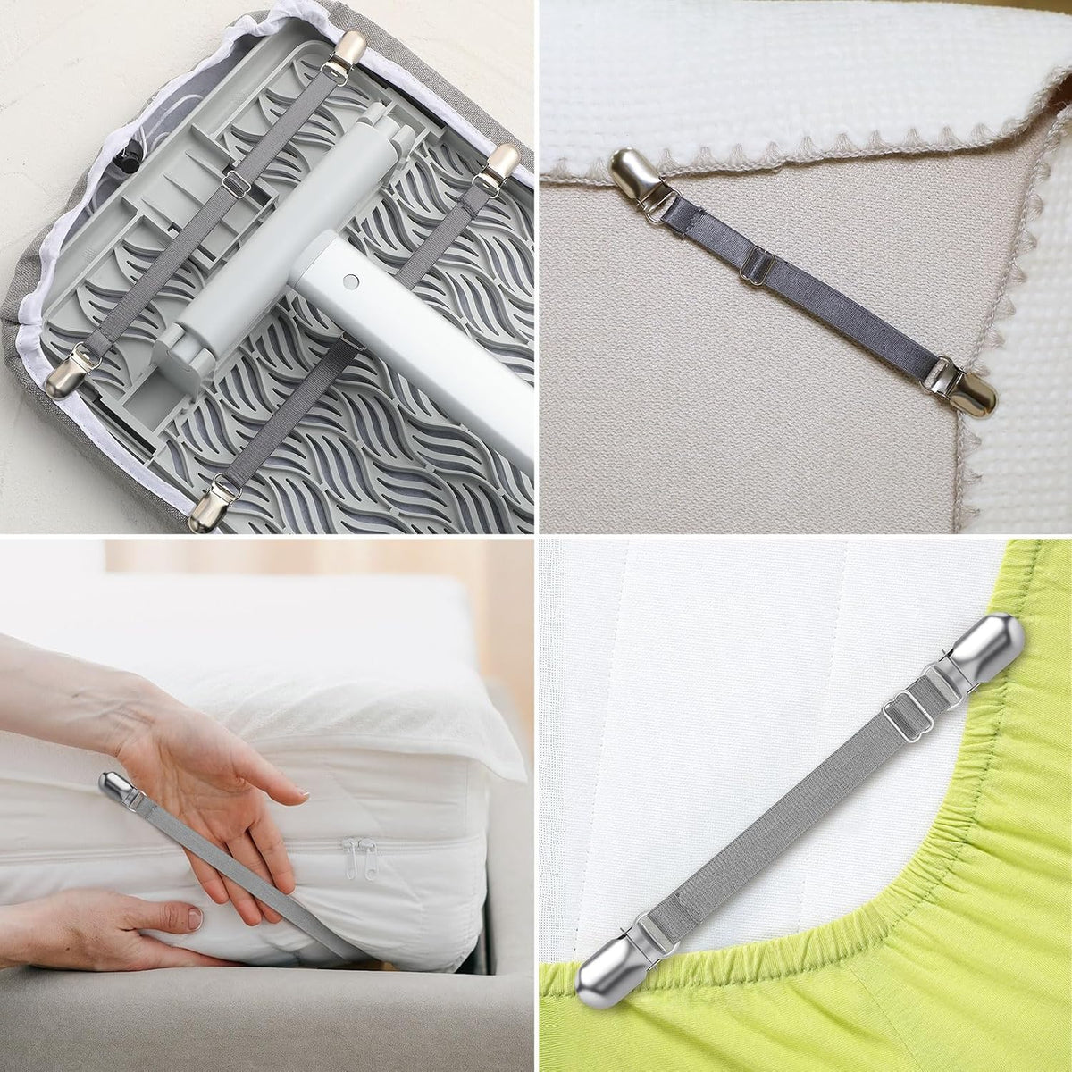 Boao 24 Pcs Bed Sheet Clips Straps Heavy Duty Adjustable Fasteners Elastic Fitted Bed Holder Mattress Corner Sheet Fasteners for Home Room Couch Supplies(Gray,8-12 Inch)