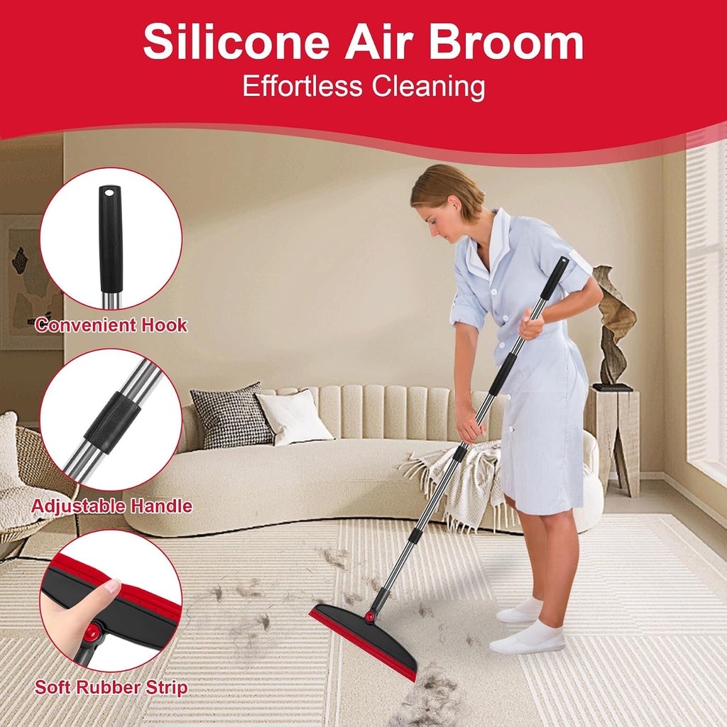 Broom and Dustpan Combo Set, 51" Long Handle with Silicone Squeegee