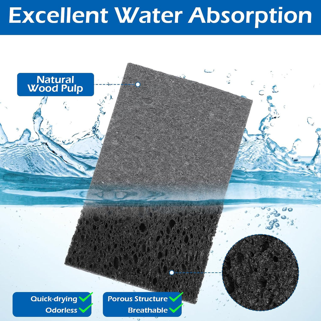 12 Pack Compressed Cellulose Sponges, Non-Scratch Scrub Sponges Wood Pulp Double-Side Sponge Multi-Purpose Cleaning Sponge for Kitchen Dishes Non-Stick Cookware