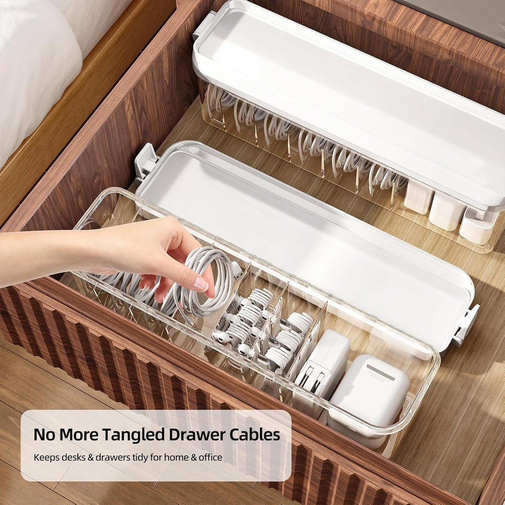 2 Pack Cable Organizer Box with Lid, Charge Cord Storage Organizer