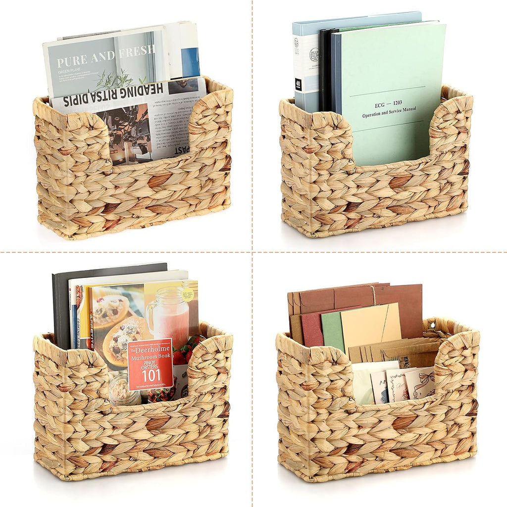 BTSKY Woven Magazine Holder, Hanging Water Hyacinth Mail Baskets for Wall