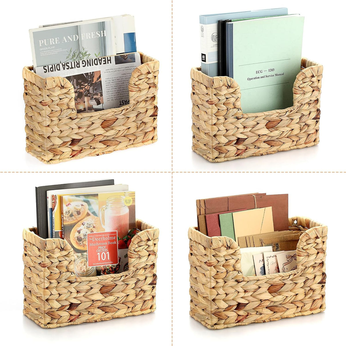 BTSKY Woven Magazine Holder, Hanging Water Hyacinth Mail Baskets for Wall