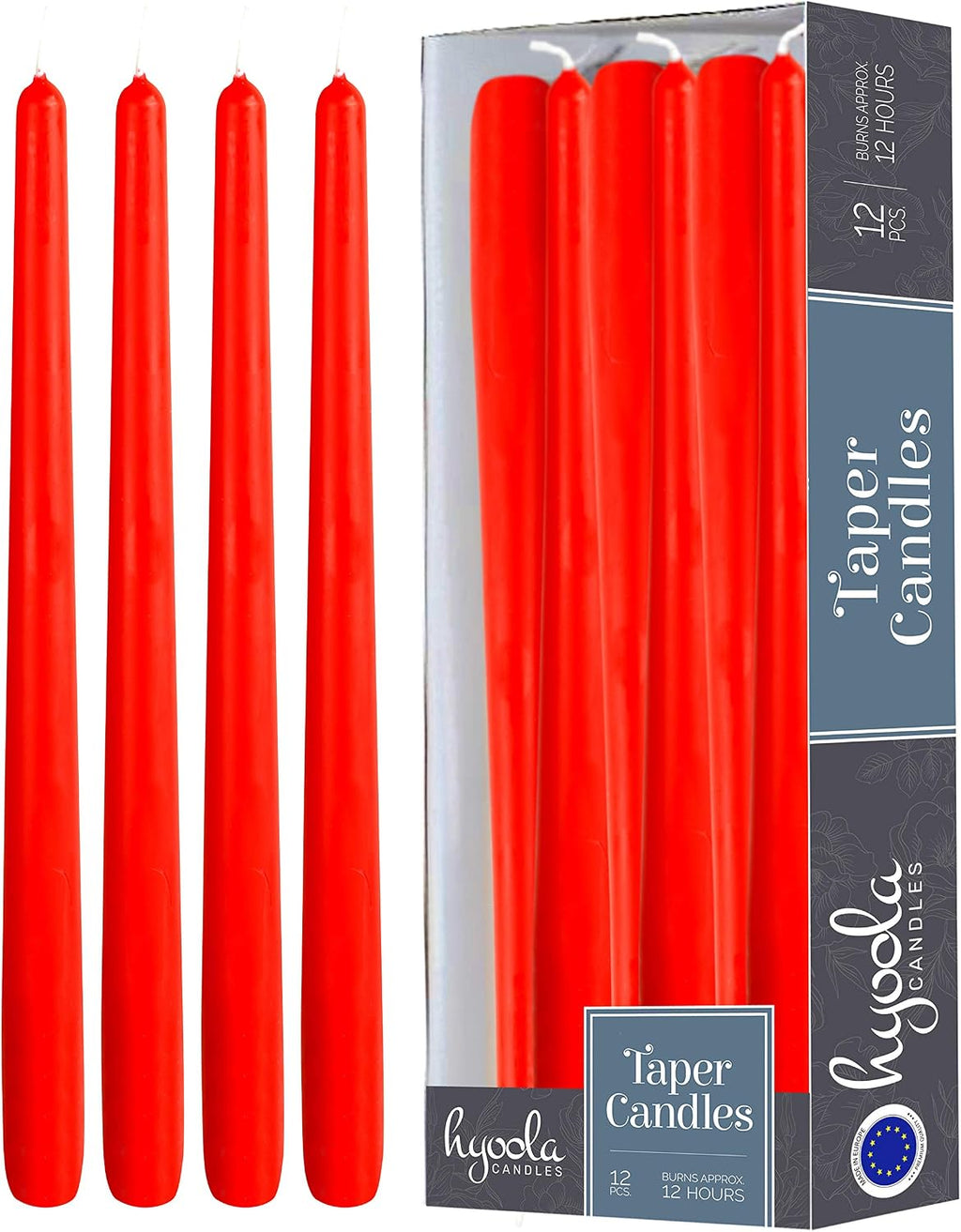 Hyoola 12 Pack Tall Red Taper Candles - 14 Inch Red Dripless, Unscented Dinner Candle - Paraffin Wax with Cotton Wicks - 12 Hour Burn Time
