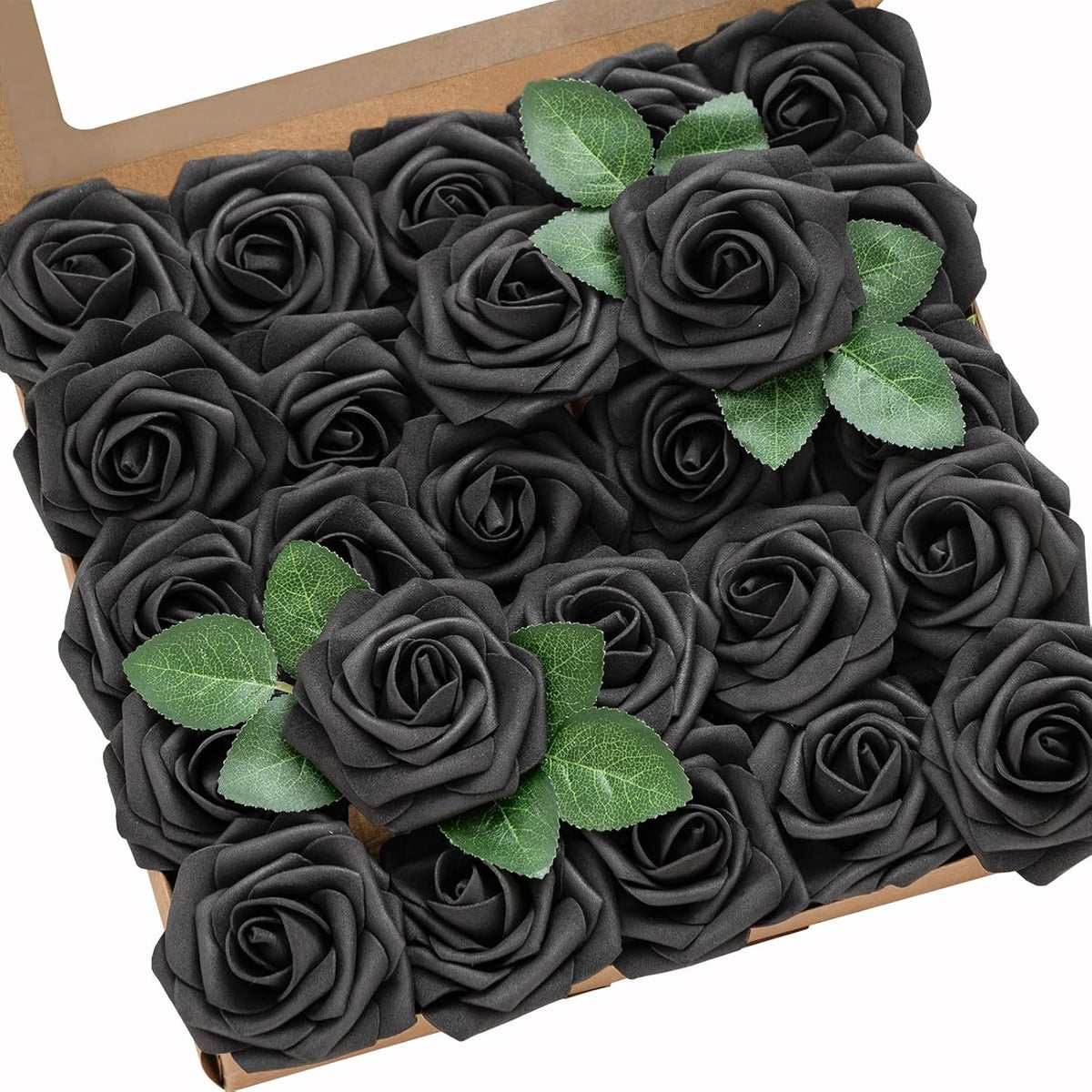 Ling's moment Artificial Flowers 50Pcs Black Roses Decor w/Stems