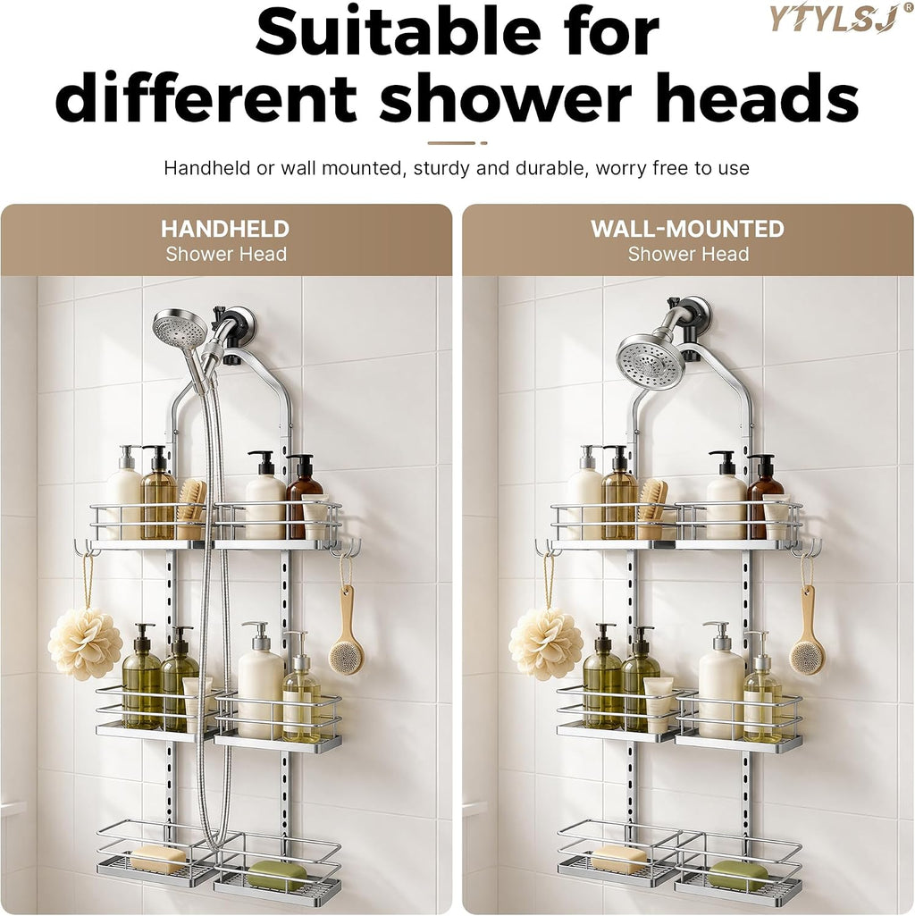 3-Tier Hanging Shower Caddy for Handheld Showerhead, Silver