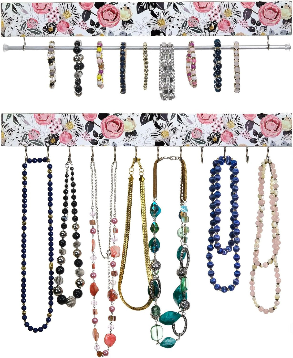 2 Piece Fashion Jewelry Holder Set (Pink and Blue Floral)