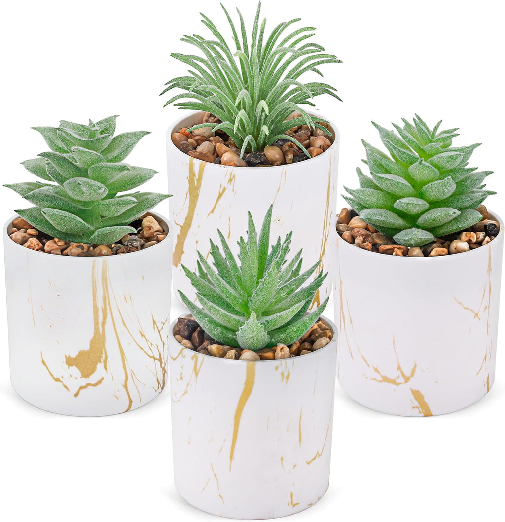 Der Rose 4 Pack Mini Fake Succulents in Pots for Office Desk Accessories