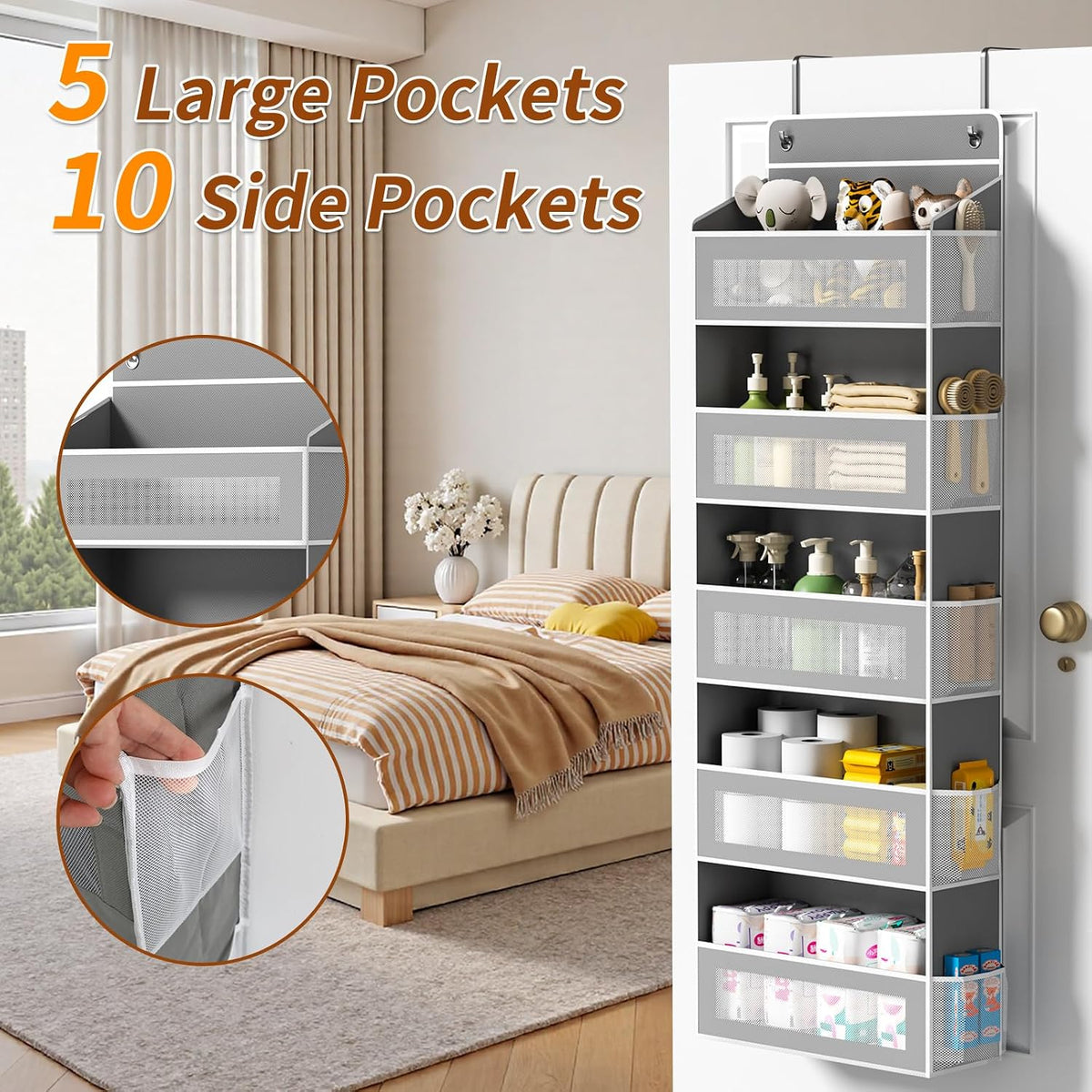 AQOOA 5 Shelf Over The Door Organizer 44 lbs Capacity fit Standard Doors