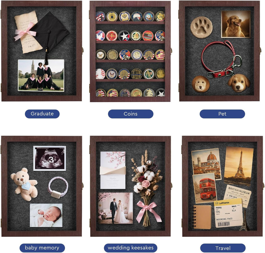 AW Bridal Burgundy Shadow Box with Shelves 11x14, Medal Frame Display Case