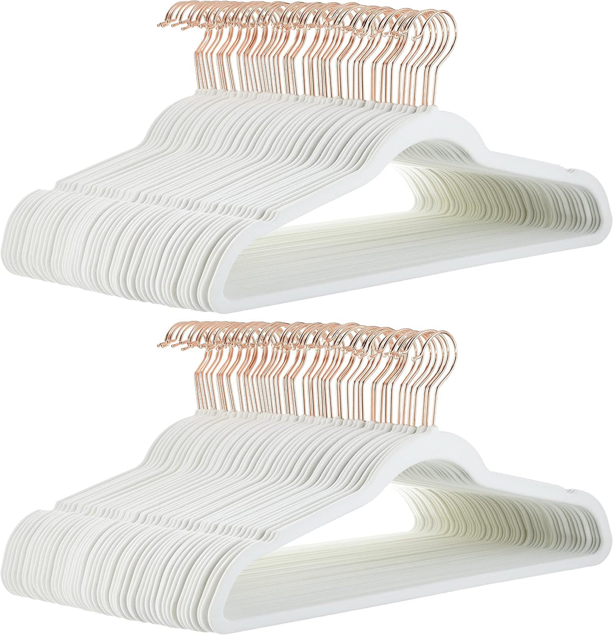 Amazon Basics Slim Velvet Non-Slip Space Saving Suit Clothes Hangers for Closet Organization, Ivory/Rose Gold, 100-Pack